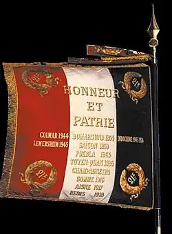 "Honneur - Patrie" on the flag of the 21st Marine Infantry Regiment.