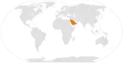 Map indicating locations of Lebanon and Saudi Arabia