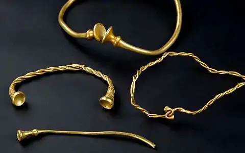 The four Leekfrith torcs, dating from c. 400–250 BC, which are the oldest gold torcs found in Great Britain