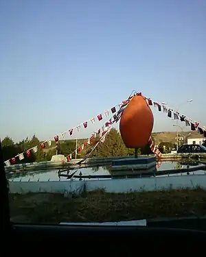 Orange monument in Lefka town centre, representing its rich orange groves