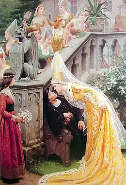 The Queen kisses the sleeping poet Alain Chartier (1903)