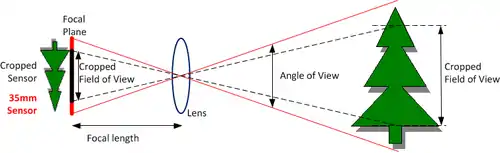 Field-of-view crop is cameras of different sensor size but the same lens focal length