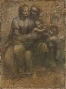 Sketch of two women holding two children on their knees