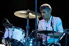 Thomson performing with Franz Ferdinand in 2019