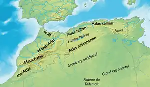 Map of the Maghreb showing the Grand Erg Oriental.