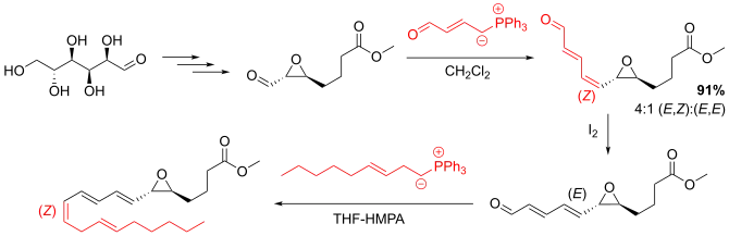 An example of the use of the Wittig reaction in synthesis, making leukotriene A methyl ester