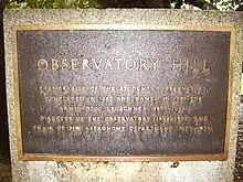 Plaque at original site of Student's Observatory