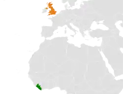 Map indicating locations of Liberia and United Kingdom