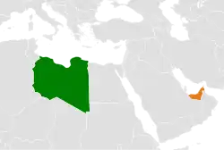 Map indicating locations of Libya and United Arab Emirates