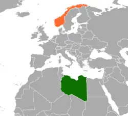 Map indicating locations of Libya and Norway