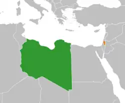 Map indicating locations of Libya and Palestine