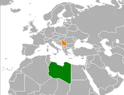 Map indicating locations of Libya and Serbia