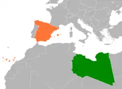 Map indicating locations of Libya and Spain