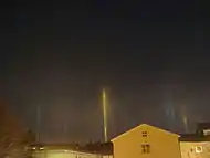 Light pillars during a winter night in Stockholm, Sweden.