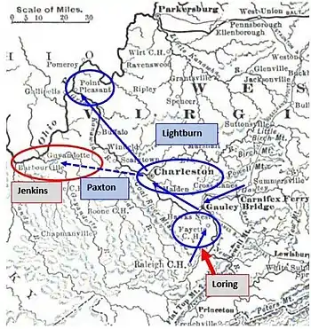 Old map showing positions of Union and Confederate armies