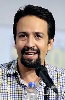 Lin-Manuel Miranda speaking at the 2019 San Diego Comic Con International, for "His Dark Materials", at the San Diego Convention Center in San Diego, California.