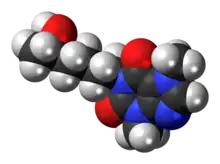 Space-filling model of the lisofylline molecule