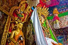 Statues of buddhas at Litang Monastery of the Tibetan tradition.