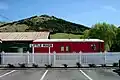 A wagon parked at the Little River Railway Station.