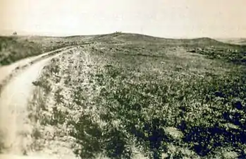 Photo taken in 1894 by H.R. Locke on Battle Ridge looking toward Last Stand Hill (top center). To the right of Custer Hill is Wooden Leg Hill, named for a surviving warrior. He described the death of a Sioux sharpshooter killed after being seen too often by the enemy.