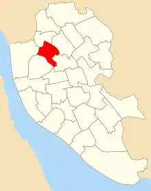 A map of the city of Liverpool showing 2004 council ward boundaries. Anfield ward is highlighted