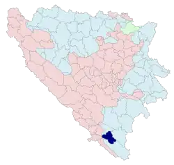 Location of Ljubinje within Bosnia and Herzegovina