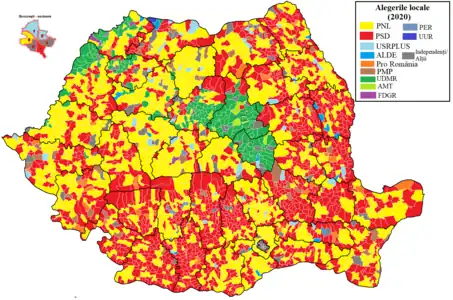 Map depicting the overall winning party by electoral unit