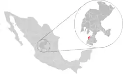 Location of Atolinga within Zacatecas and Mexico