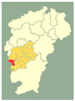 Location of Jinggangshan City (red) within Ji'an City (gold) and Jiangxi