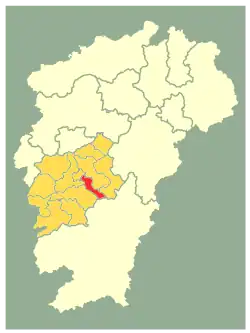 Location of Qingyuan District (red) within Ji'an City (deeper yellow) and Jiangxi