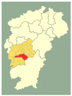 Location in Ji'an City (yellow) and Jiangxi province