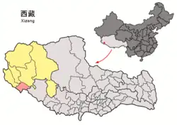 Location of Purang County within Tibet