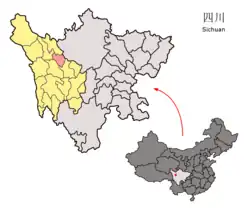 Location of Luhuo County (red) within Garzê Prefecture (yellow) and Sichuan