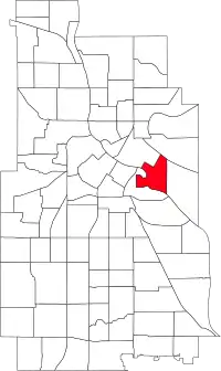 Location of University within the U.S. city of Minneapolis