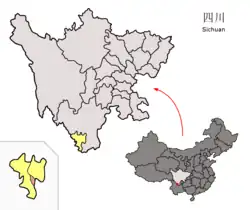 Location of Yanbian County (red) within Panzhihua City (yellow) and Sichuan