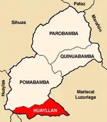 Location of Huayllán in the Pomabamba province