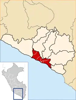 Location of Camaná in Arequipa Region