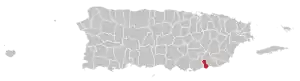 Map of Puerto Rico highlighting Arroyo Municipality