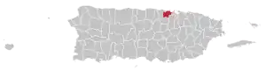 Map of Puerto Rico highlighting Toa Baja Municipality