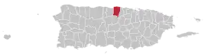 Map of Puerto Rico highlighting Vega Baja Municipality