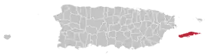 Map of Puerto Rico highlighting Vieques Municipality