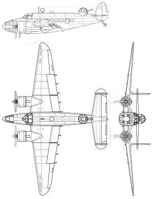 Lockheed Hudson 3-view drawing