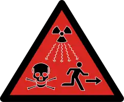 2007 ISO radioactivity danger symbol intended for IAEA Category 1, 2 and 3 sources defined as dangerous sources capable of death or serious injury.