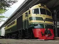 A General Electric diesel electric CC 200 15 as the first generation of diesel–electric engine preserved by Indonesian Railway Preservation Society (IRPS) at Ambarawa.