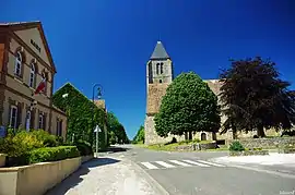 The town hall and church in the centre of Longvilliers