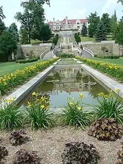 The main house, cascades, and gardens of "Immergrün", Charles M. Schwab's retreat in Loretto