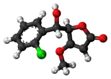 Ball-and-stick model of the losigamone molecule