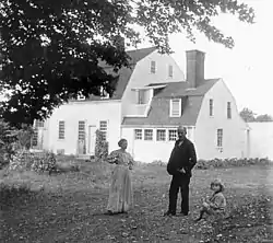 Annetta Saint-Gaudens with husband, Louis, and son, Paul, in front of their home in Cornish N.H.