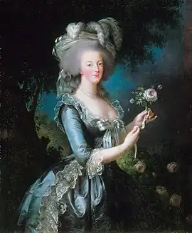 Marie-Antoinette with the Rose; by Élisabeth Vigée Le Brun; 1783; oil on canvas; 130 x 87 cm; Palace of Versailles (Versailles, France)