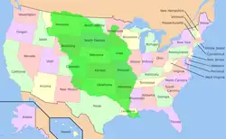 Image 20The modern United States, with Louisiana Purchase overlay (in green) (from History of Oklahoma)